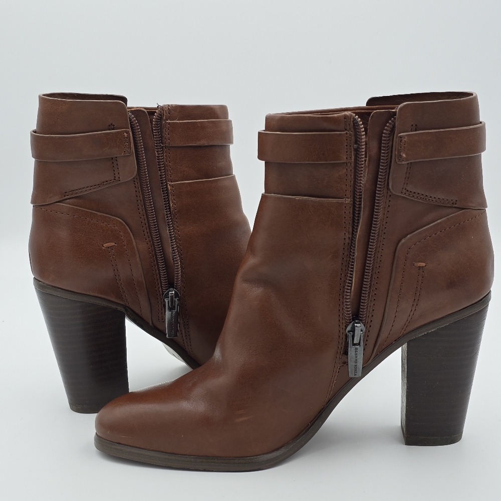 Like-New Vince Camuto Faythe Layered Heeled Ankle Booties, Brown, Women's 7.5M - Picture 9 of 16